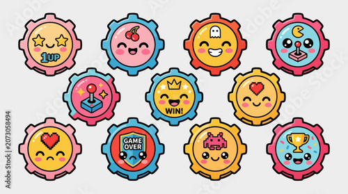 Kawaii game icons set