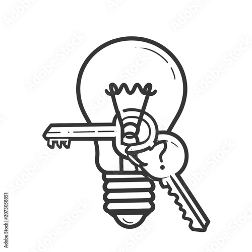 Obraz na plátně Illustration of a lightbulb with two keys, one with a question mark, and one is