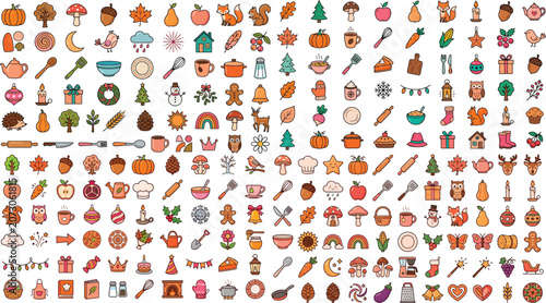 Colorful collection of flat holiday icons set