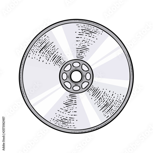 Vintage style illustration of a compact disc with center hole and reflective surface