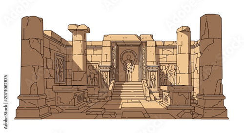 Quadro su tela Ancient stone ruins with pillars and weathered statues