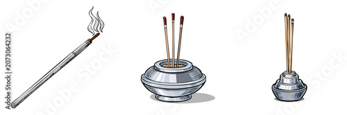Incense sticks and burners set, aromatherapy and relaxation elements
