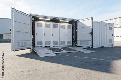 Modular data center container with server racks and cooling systems