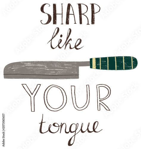 Fotografía Sarcastic kitchen typography poster with knife illustration and witty phrase “Sharp Like Your Tongue”
