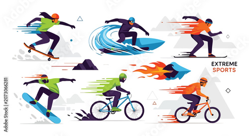 Extreme sports athletes in action