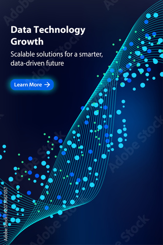 Technology Growth Poster with Blue Flowing Network Lines and AI Driven Digital Lights