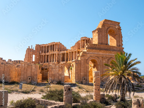 Ancient theater of Sabratha, Libya, on a bright afternoon - outside shot