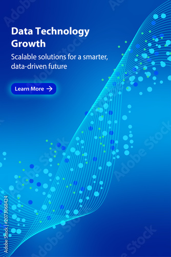 Technology Growth Poster with Blue Flowing Network Lines and AI Driven Digital Lights