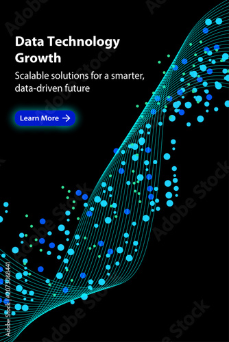 Technology Growth Poster with Blue Flowing Network Lines and AI Driven Digital Lights