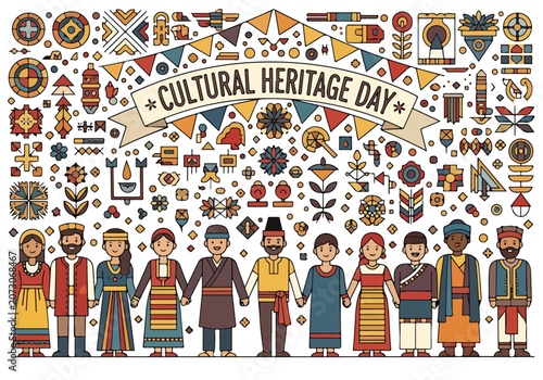 Cultural Heritage Day illustration with diverse people and symbols