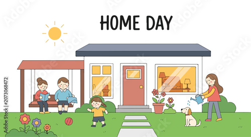 Family enjoying sunny home day