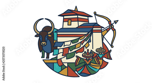 Tibetan Cultural Symbols Illustration.