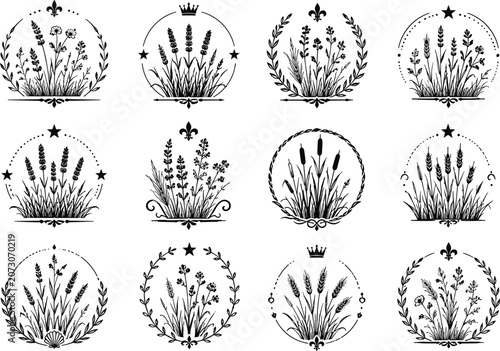 Professional Set of Ornamental Botanical and Wreath Logo Designs