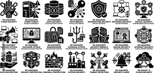 Professional Set of Advanced Cyber Security, Threat Detection, and Digital Data Protection Icons