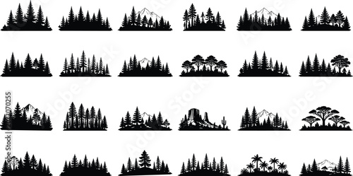 Collection of Forest and Mountain Landscape Silhouette Icons