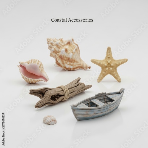 Coastal Accessories - Seashells, Starfish, Driftwood, and Rowboat Decor.
