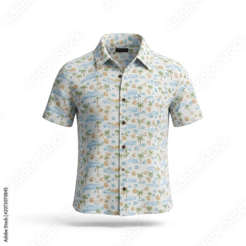 Stylish Mens Short-Sleeve Button-Up Shirt with Abstract Pattern.