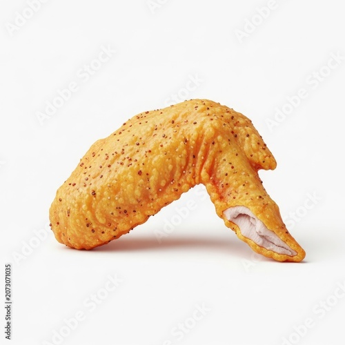 Crispy Golden Fried Chicken Wing Isolated on White Background.