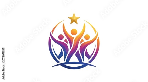 Team success logo with star symbol abstract corporate design element