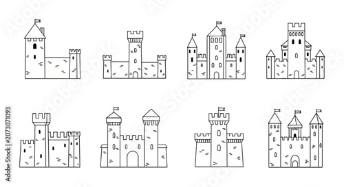Obraz na plátně Collection of various medieval castle and fortress outlines