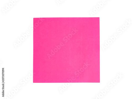 Bright neon pink square paper sticky note memo pad isolated on white background