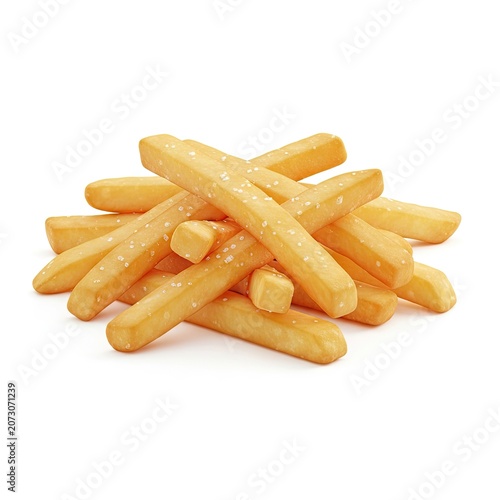 Delicious golden french fries with a sprinkle of salt, isolated on a white background.
