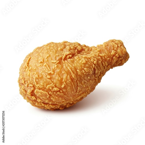 Crispy Golden Fried Chicken Drumstick Isolated on White Background.