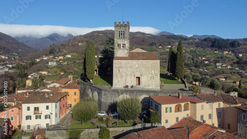 Aerial views of the medieval town of Barga 