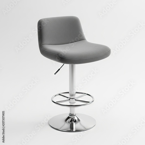 Modern Grey Fabric Bar Stool with Chrome Base and Adjustable Height.