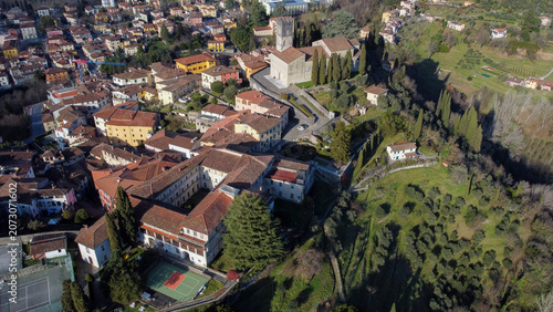 Aerial views of the medieval town of Barga 