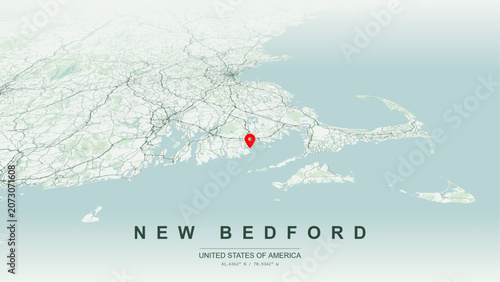 Modern minimalist vector map of New Bedford, Massachusetts, USA. High-quality scalable illustration of New Bedford grid, Interstate 195, Route 140, Route 18 for posters design.