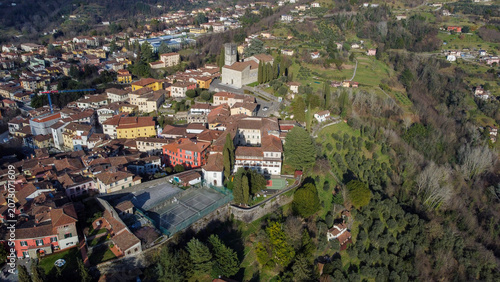 Aerial views of the medieval town of Barga 
