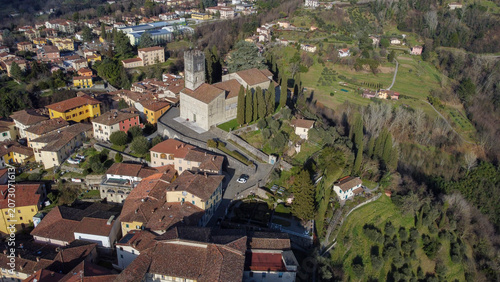 Aerial views of the medieval town of Barga 