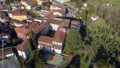 Aerial views of the medieval town of Barga 