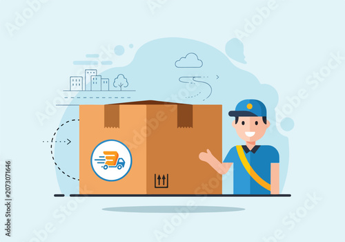 Delivery man presenting large cardboard box