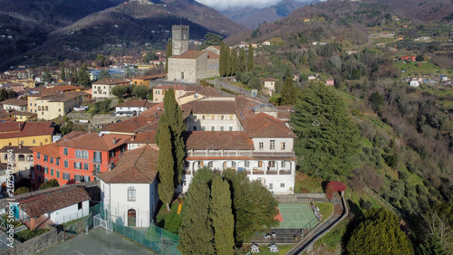Aerial views of the medieval town of Barga 