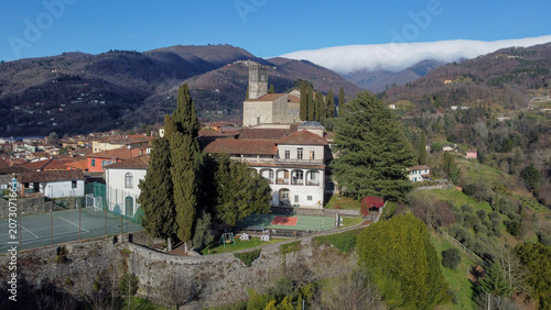 Aerial views of the medieval town of Barga 