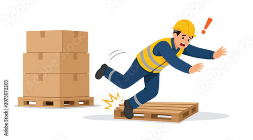 Bild auf Leinwand Warehouse Worker Tripping Over Pallet Workplace Accident Illustration
