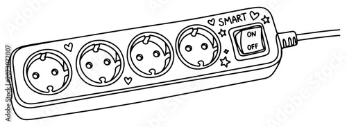 Quadro su tela Smart power strip with multiple electrical outlets in linear drawing style