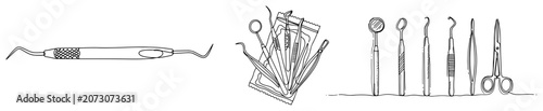 Fotografija Dental instruments and tools set for dentistry in continuous line art style