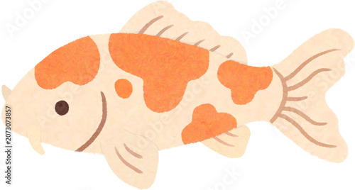 ute koi fish illustration with crayon texture, smiling orange and white carps, hand-drawn japanese lucky fish.