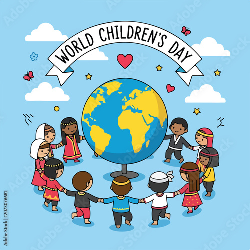 Diverse children holding hands around the world