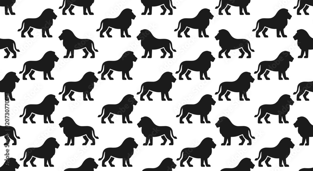 Fototapeta premium Seamless pattern of black lion silhouettes on white background 1.