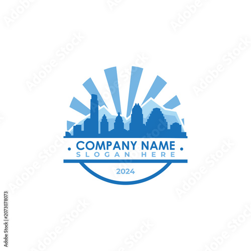Austin Texas Skyline and Mountain Range Emblem Logo