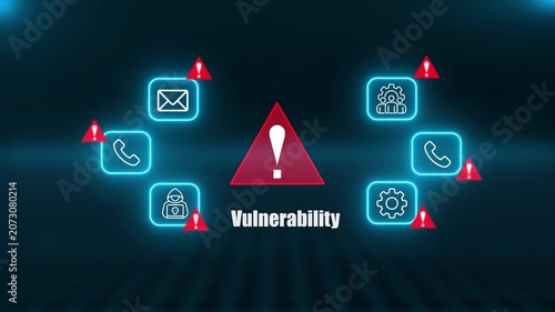 Cyber Security Vulnerability Alert Interface Showing Phishing Email Hacker Attacks And Network Protection Icons For Business Data Privacy Online Safety

