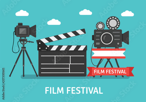 Film festival graphic with camera and clapper