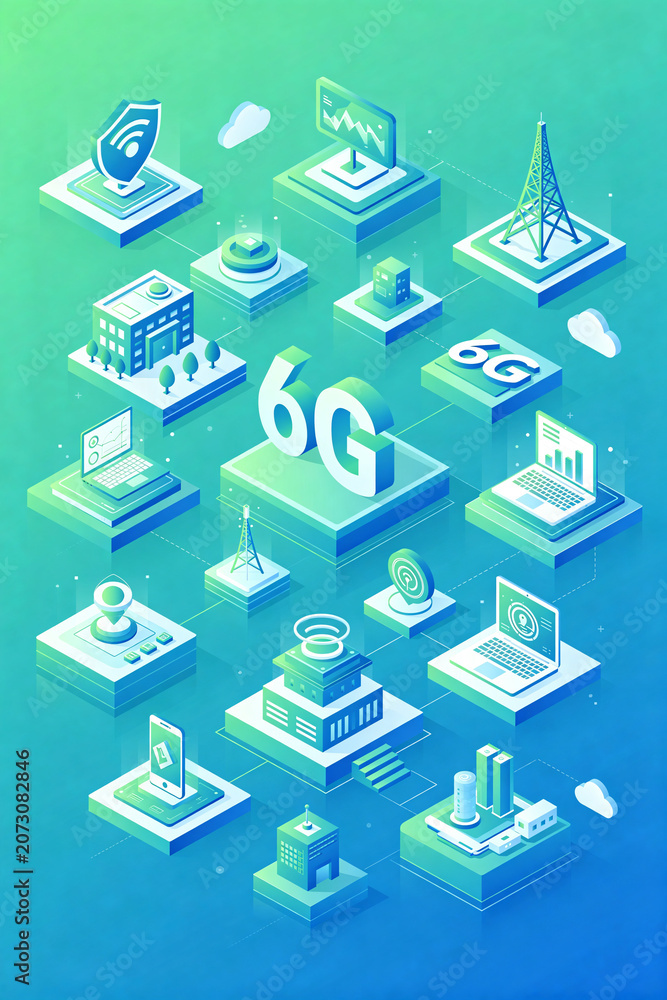 Fototapeta premium 6G Communication Isometric View Vertical Background
