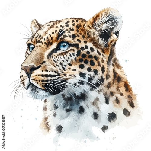 Canvas Print Leopard, watercolor with intricate brush textures and gentle highlights, isolated on a white background