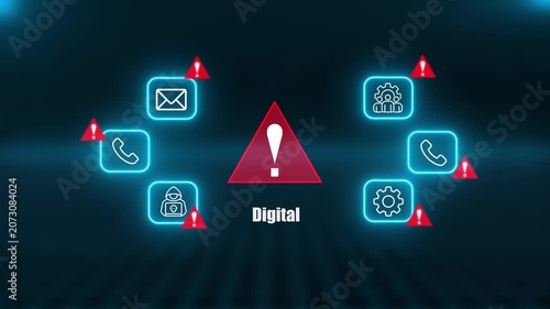 Digital Cyber Security Warning Alert Interface Displaying Phishing Attacks Hacker Threats And Network Protection Icons For Business Data Privacy Online Safety
