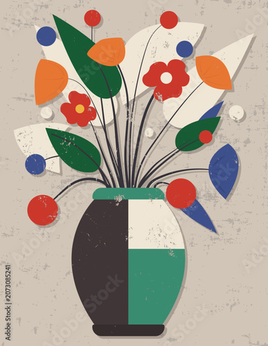 Abstract flower bouquet in geometric ceramic vase